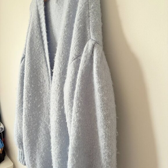 Zara Alpaca Wool Hair Oversized Balloon Sleeve Cardigan Sweater Blue Size Medium - Picture 5 of 8